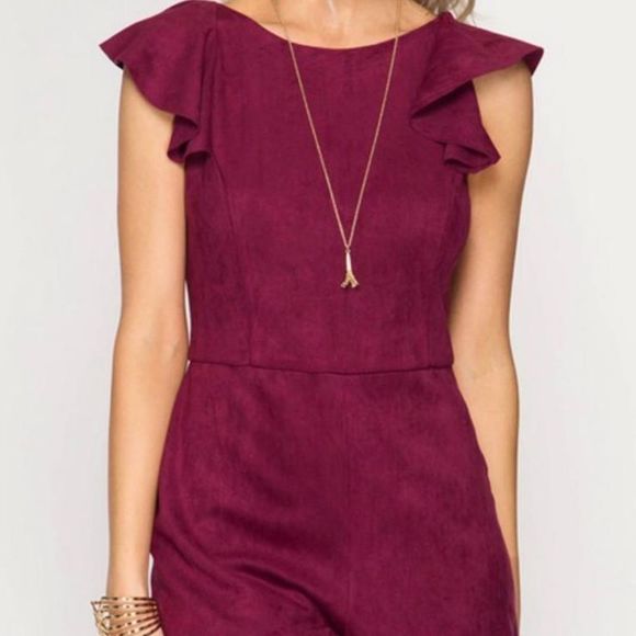 She and Sky Pants - [She + Sky] Wine Suede Romper - Size Small